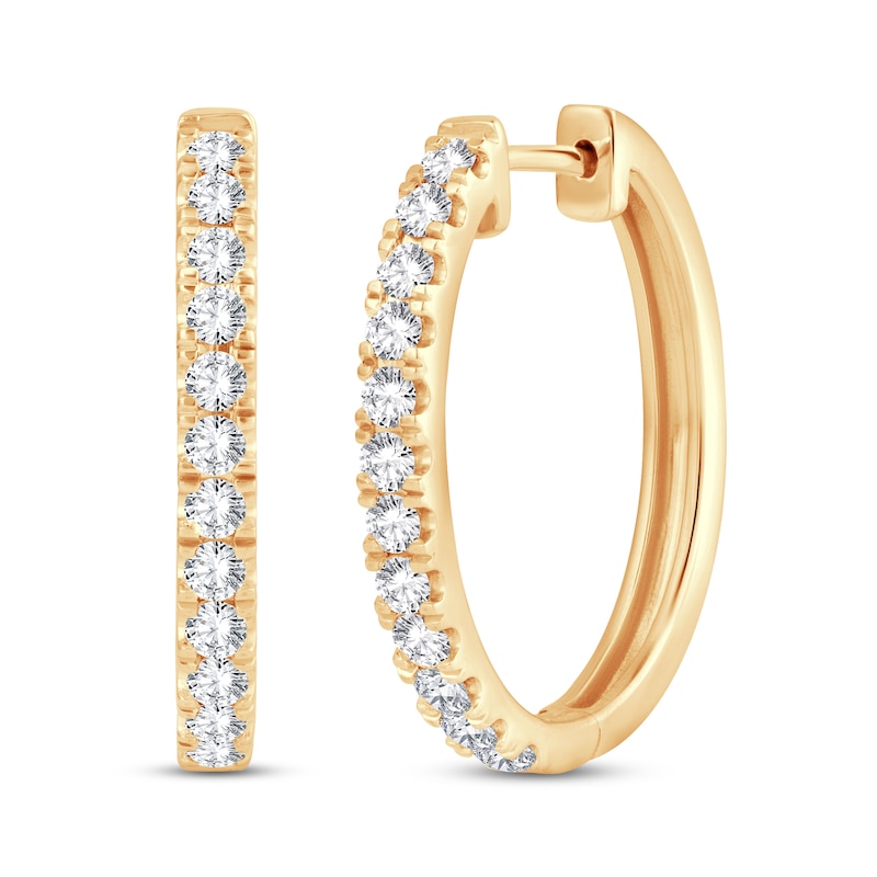 Main Image 1 of Diamond Hoop Earrings 1 ct tw Round-Cut 10K Yellow Gold