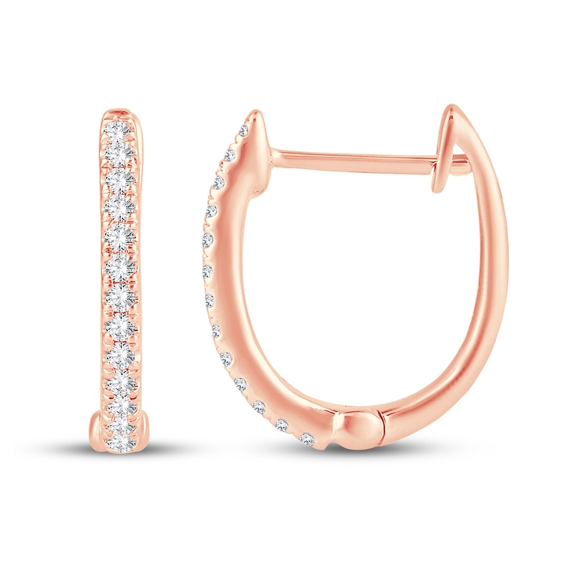 Main Image 2 of Diamond Hoop Earrings 1/8 ct tw Round-Cut 10K Rose Gold