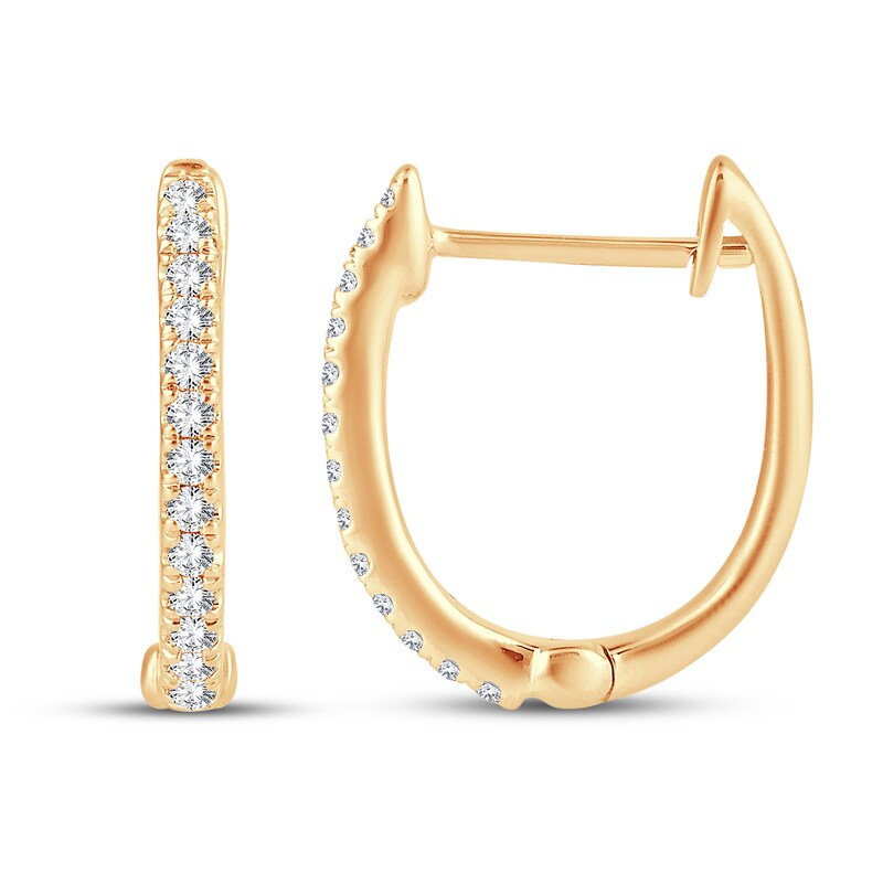 Main Image 2 of Diamond Hoop Earrings 1/8 ct tw Round-Cut 10K Yellow Gold