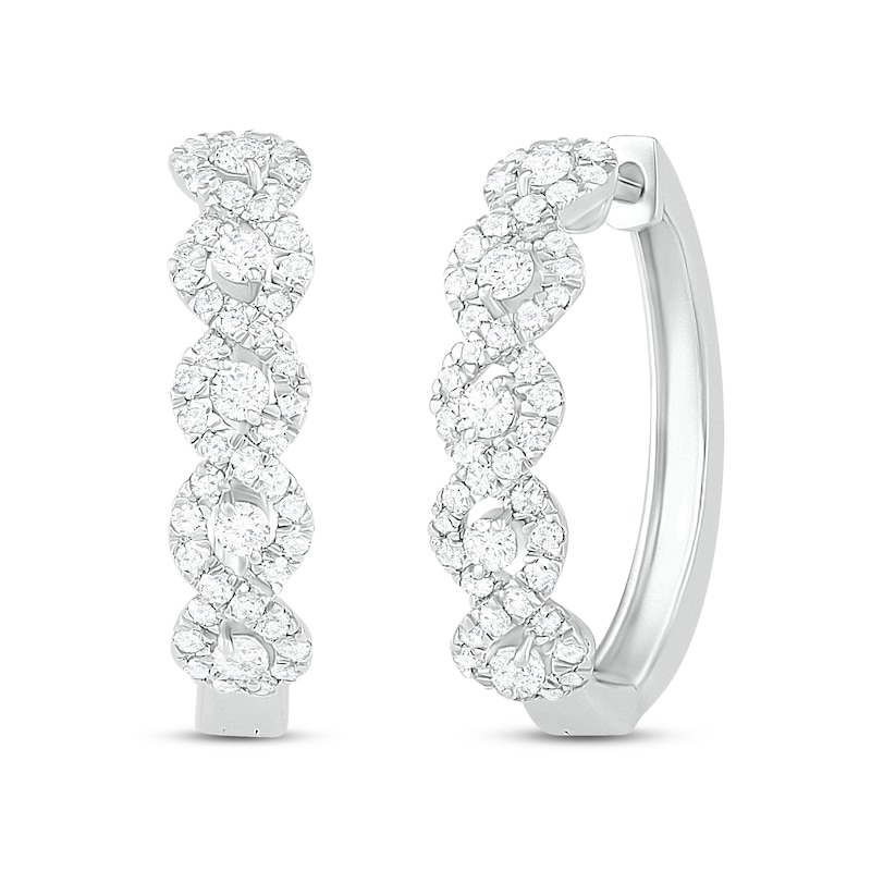 Diamond Swirl Hoop Earrings 1 ct tw Round-cut 10K White Gold