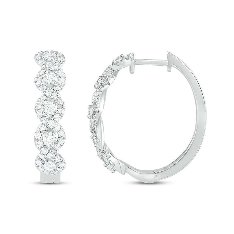 Diamond Swirl Hoop Earrings 1 ct tw Round-cut 10K White Gold