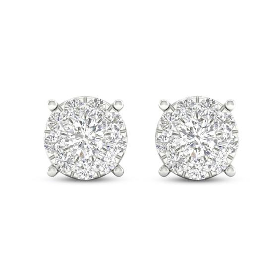 Diamond Halo Stud Earrings 1/2 ct tw 10K White Gold