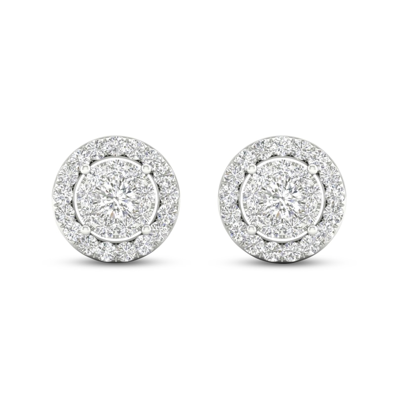 Main Image 1 of Diamond Halo Stud Earrings 1 ct tw Round-Cut 10K White Gold