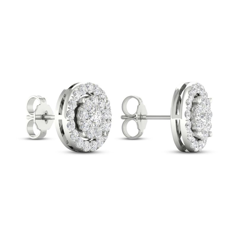 Main Image 4 of Diamond Halo Stud Earrings 1 ct tw Round-Cut 10K White Gold