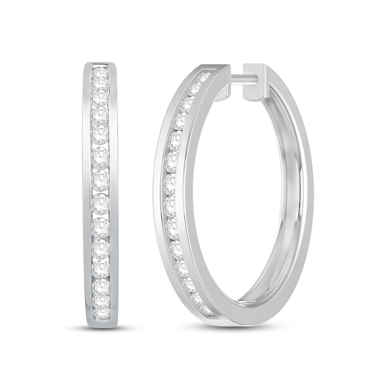 Main Image 1 of Diamond Hoop Earrings 1/2 ct tw Round-Cut 10K White Gold