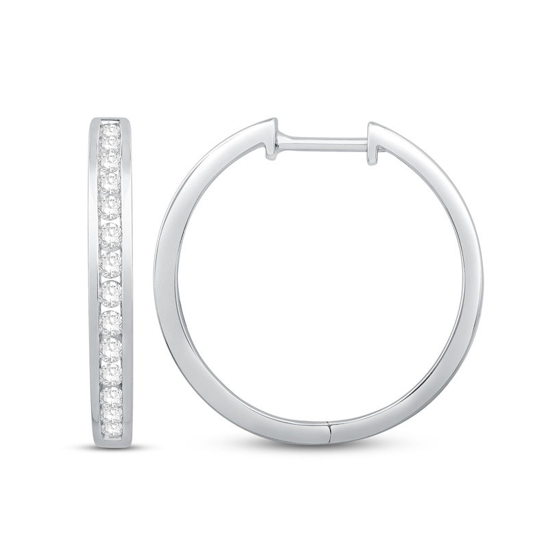 Main Image 2 of Diamond Hoop Earrings 1/2 ct tw Round-Cut 10K White Gold
