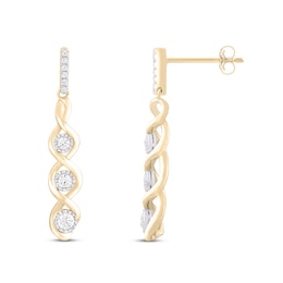 Diamond Dangle 3-Stone Earrings 1/4 ct tw Round-cut 10K Yellow Gold