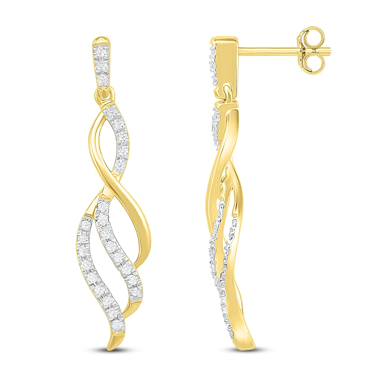 Main Image 2 of Diamond Dangle Earrings 1/5 ct tw 10K Yellow Gold