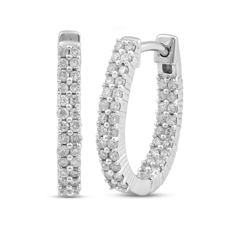 Main Image 1 of Diamond Hoop Earrings 1/2 ct tw Round-Cut Sterling Silver