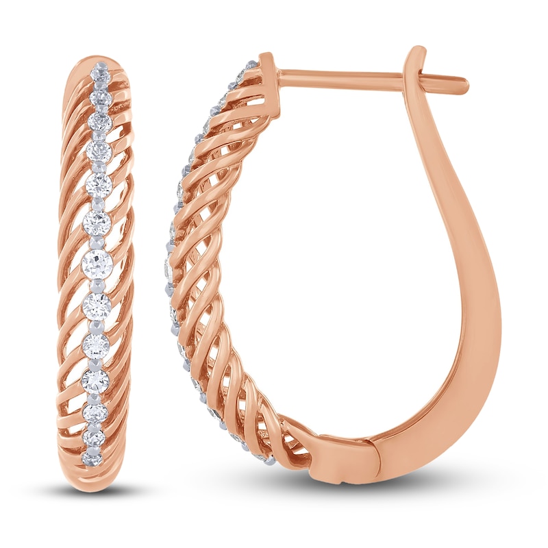 Diamond Hoop Earrings 1/4 ct tw Round-Cut 10K Rose Gold