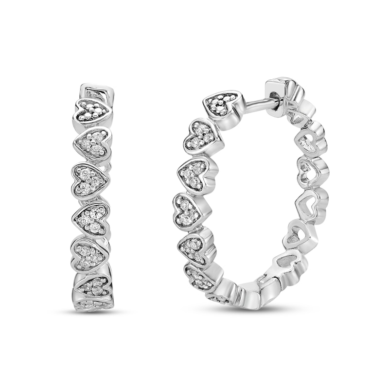 Main Image 1 of Diamond Heart Hoop Earrings 1/10 ct tw Round-cut Sterling Silver