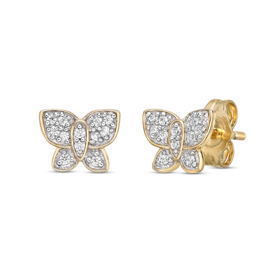 10k White Gold Womens Round Diamond Butterfly Stud Earrings 1/5 Cttw 
