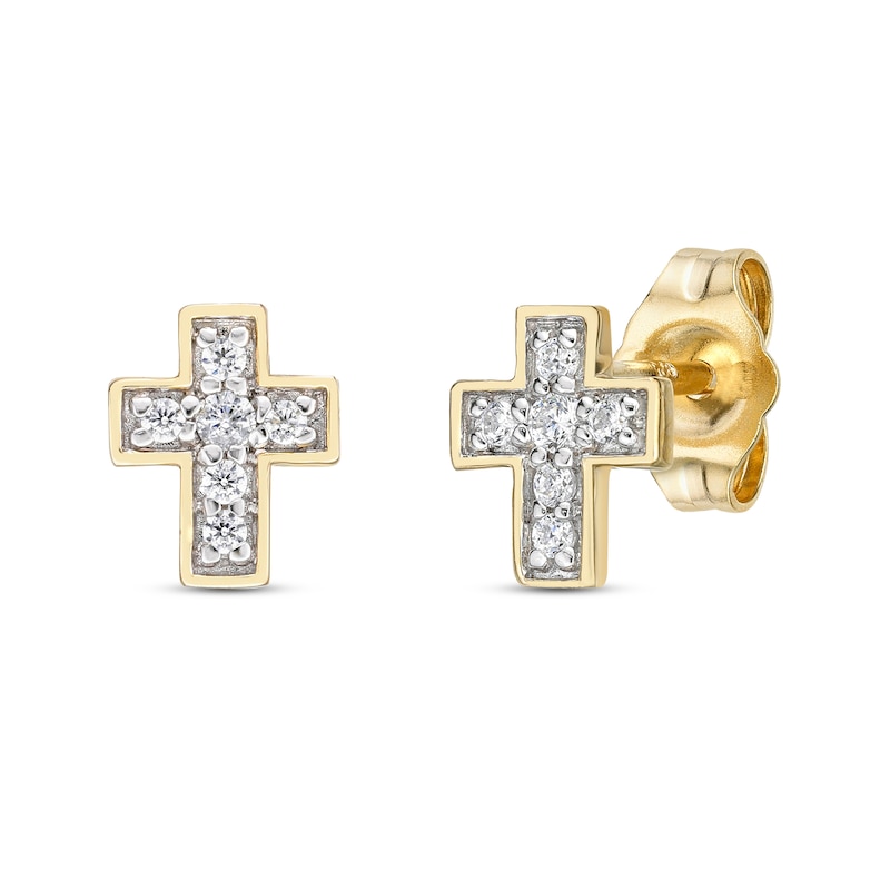 Main Image 1 of Diamond Cross Stud Earrings 1/10 ct tw Round-Cut 10K Yellow Gold