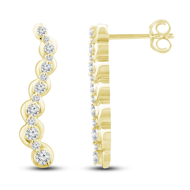 Main Image 1 of Diamond Journey Earrings 1 ct tw Round-Cut 10K Yellow Gold