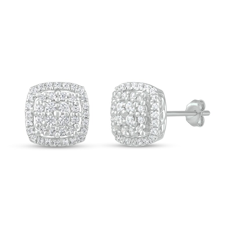 Main Image 1 of Diamond Cluster Earrings 1/4 ct tw Round-Cut 10K White Gold