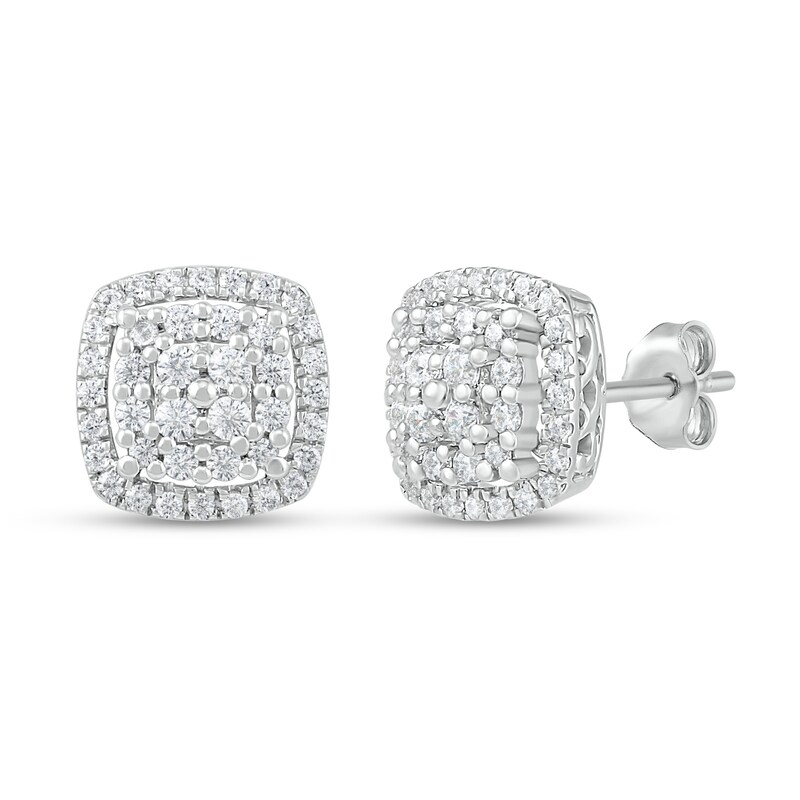 Main Image 1 of Diamond Cluster Earrings 1/2 ct tw Round-Cut 10K White Gold