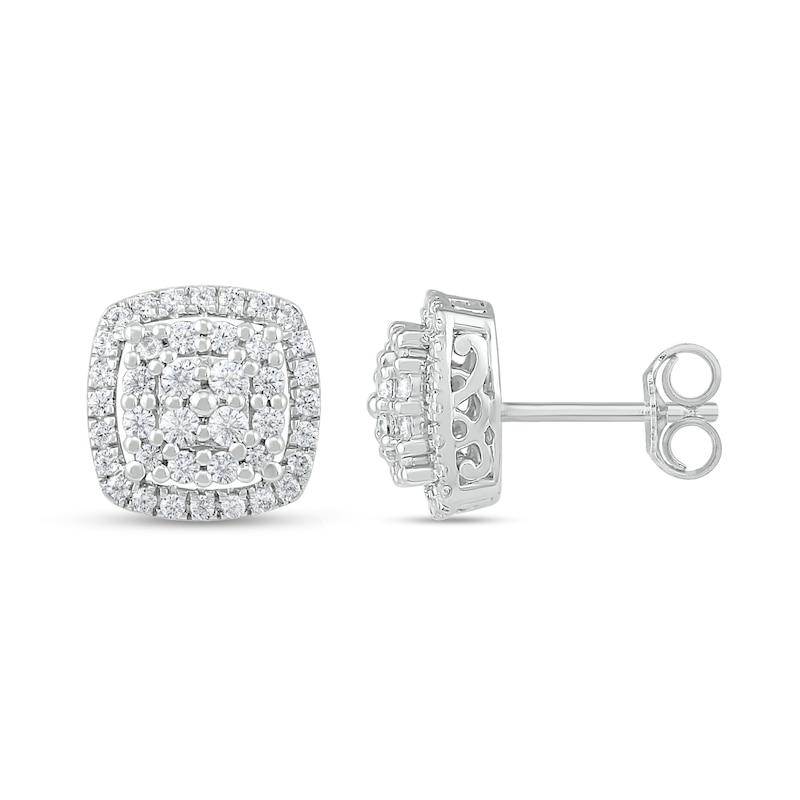 Main Image 2 of Diamond Cluster Earrings 1/2 ct tw Round-Cut 10K White Gold