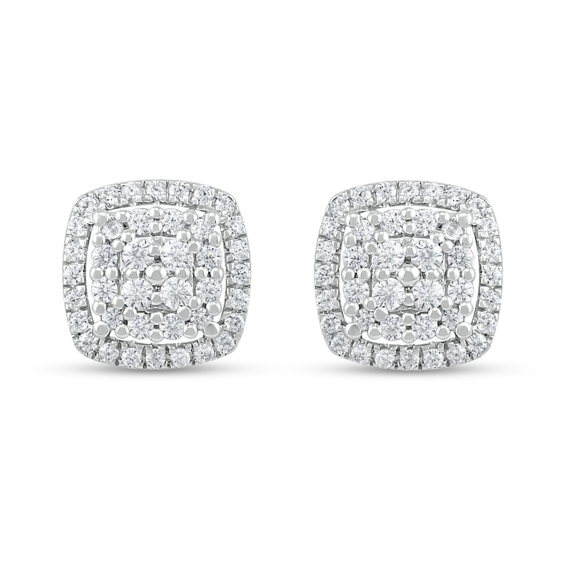 Main Image 3 of Diamond Cluster Earrings 1/2 ct tw Round-Cut 10K White Gold