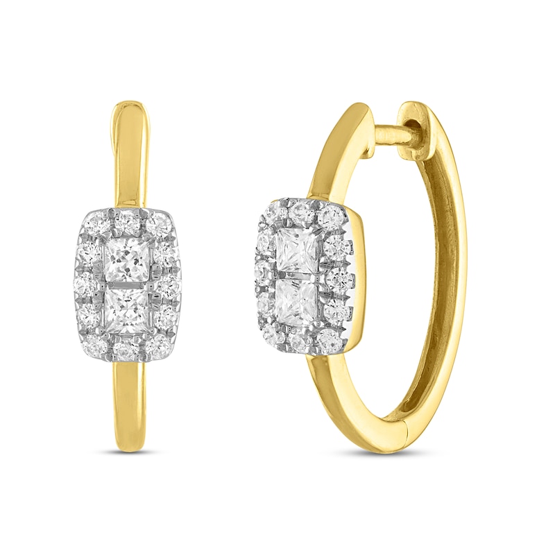 Main Image 1 of Forever Connected Diamond Hoop Earrings 3/8 ct tw Princess & Round-cut 10K Yellow Gold