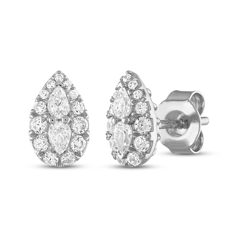 Main Image 1 of Forever Connected Diamond Earrings 3/8 ct tw Pear & Round-cut 10K White Gold
