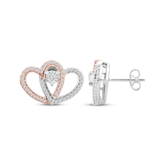 Diamond Heart Stud Earrings 1/5 ct tw Round-Cut 10K Two-Tone
