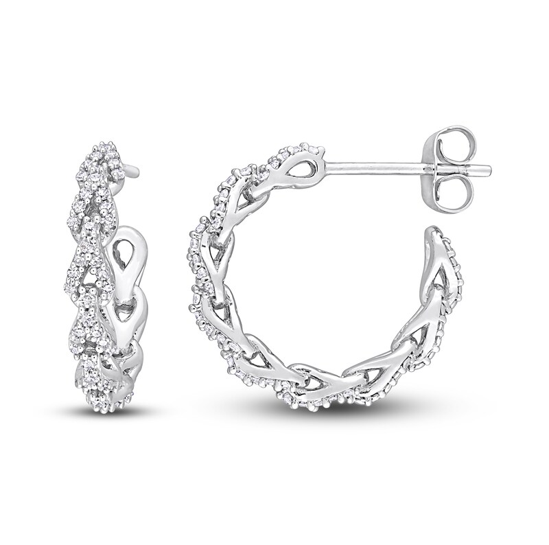 Main Image 1 of Diamond Hoop Earrings 1/3 ct tw Round-Cut 10K White Gold