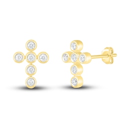 Diamond Bezel Cross Earrings 1/10 ct tw 10K Yellow Gold