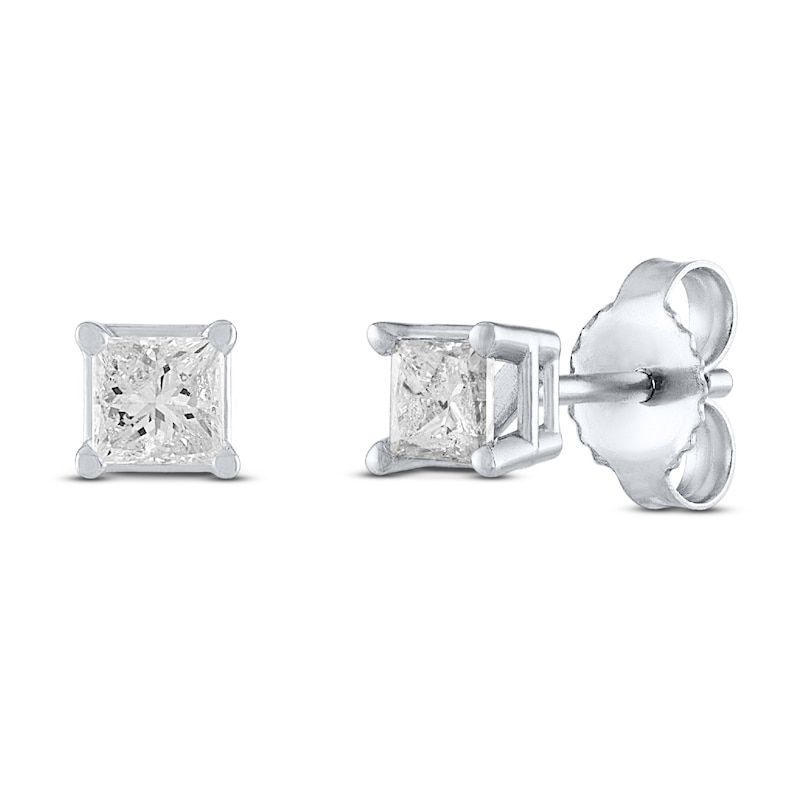 Main Image 1 of Diamond Solitaire Earrings 3/8 ct tw Princess-cut Sterling Silver (J/I3)