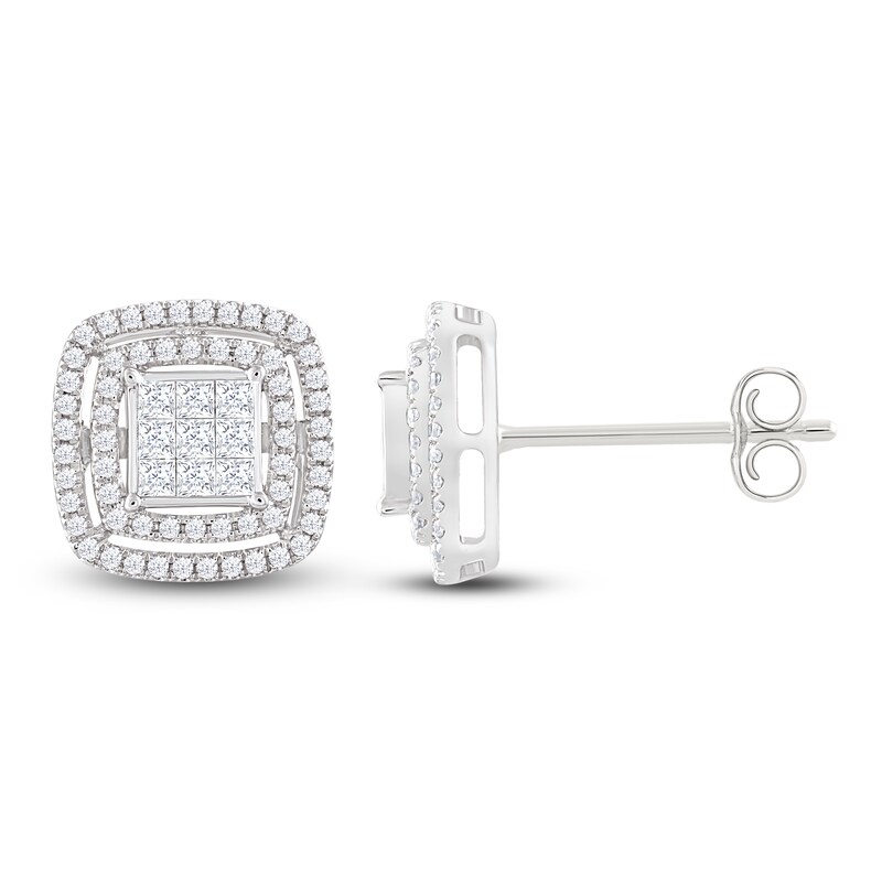 Diamond Earrings 1 ct tw Princess & Round-cut 10K White Gold