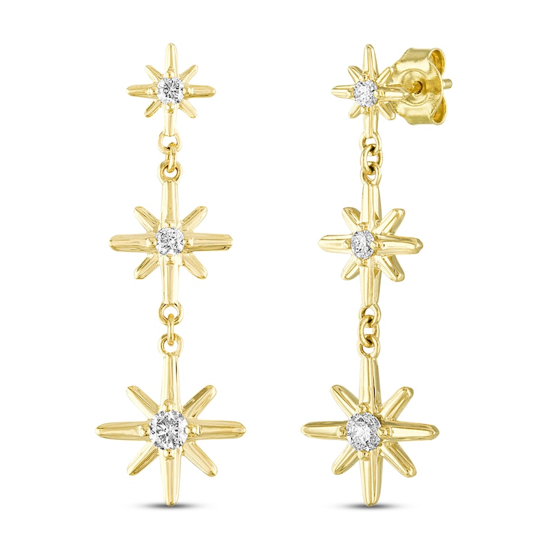 Main Image 1 of Diamond Star Dangle Earrings 1/2 ct tw Round-Cut 10K Yellow Gold