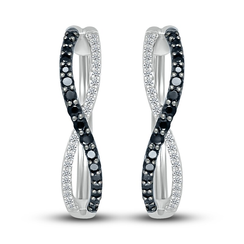 Black & White Diamond Hoop Earrings 1/2 ct tw Round-cut 10K White Gold