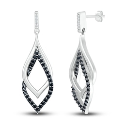 Black & White Diamond Dangle Earrings 1/4 ct tw Round-cut Sterling Silver