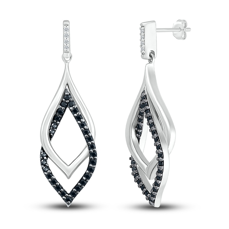 Main Image 1 of Black & White Diamond Dangle Earrings 1/4 ct tw Round-cut Sterling Silver