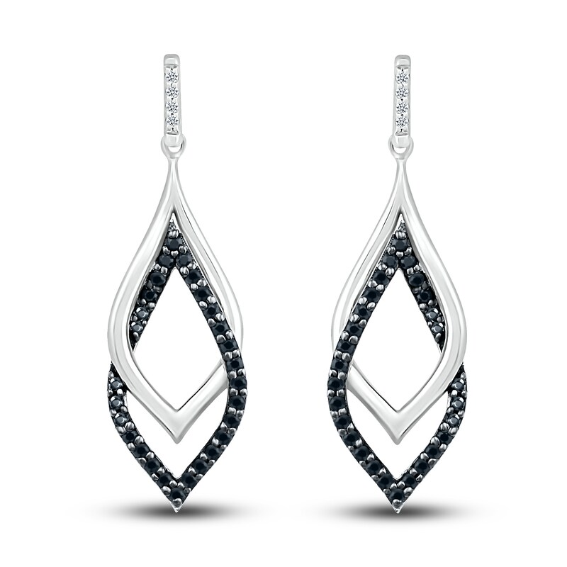 Main Image 2 of Black & White Diamond Dangle Earrings 1/4 ct tw Round-cut Sterling Silver