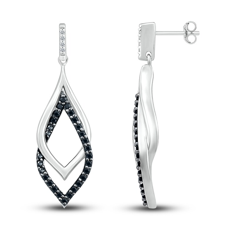 Main Image 3 of Black & White Diamond Dangle Earrings 1/4 ct tw Round-cut Sterling Silver