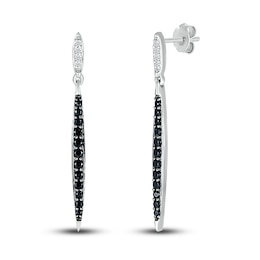 Black & White Diamond Dangle Earrings 1/4 ct tw Round-cut Sterling Silver