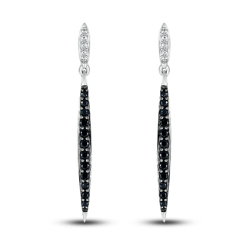 Main Image 2 of Black & White Diamond Dangle Earrings 1/4 ct tw Round-cut Sterling Silver