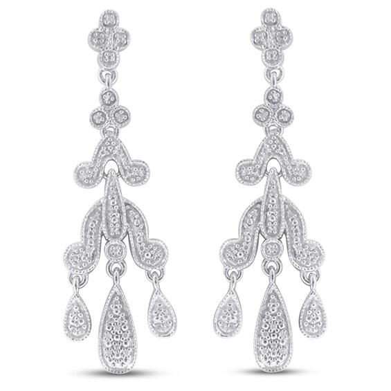Diamond Chandelier Earrings 1/4 ct tw Round-cut Sterling Silver