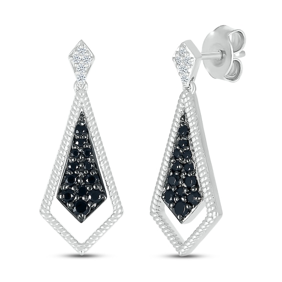 Black & White Diamond Dangle Earrings 1/3 ct tw Round-cut Sterling Silver