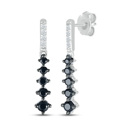 Black & White Diamond Earrings 1/3 ct tw Round-cut 10K White Gold