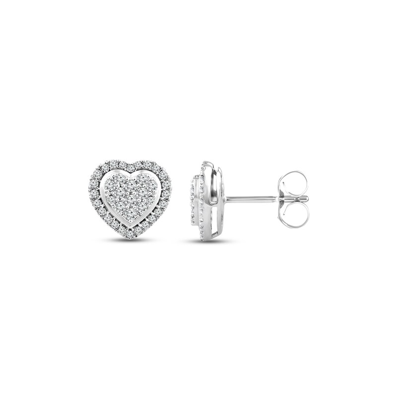 Multi-Diamond Heart Earrings 1/2 ct tw Round-cut 10K White Gold