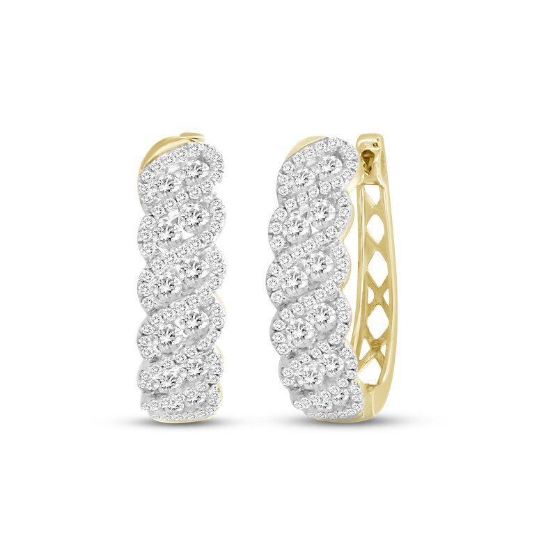 Diamond Hoop Earrings 1 ct tw Round-cut 10K Yellow Gold