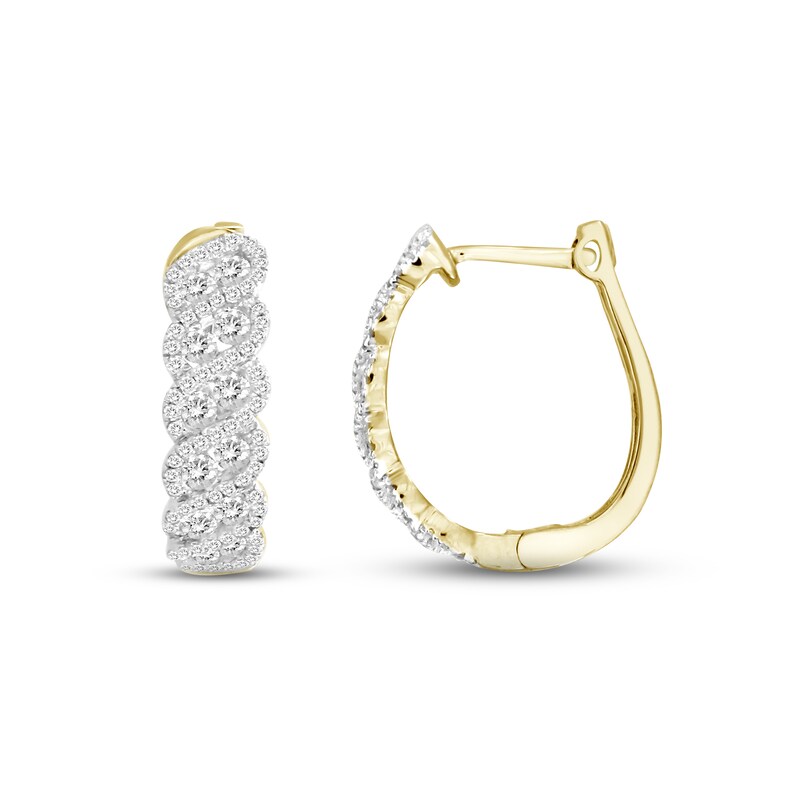 Diamond Hoop Earrings 1 ct tw Round-cut 10K Yellow Gold