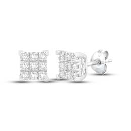 Diamond Square Earrings 1/4 ct tw Round-cut 10K White Gold