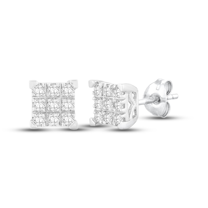 Main Image 1 of Diamond Square Earrings 1/4 ct tw Round-cut 10K White Gold
