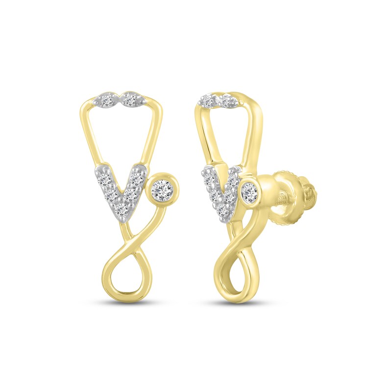Main Image 1 of Diamond Stethoscope Earrings 1/10 ct tw Round-cut 10K Yellow Gold