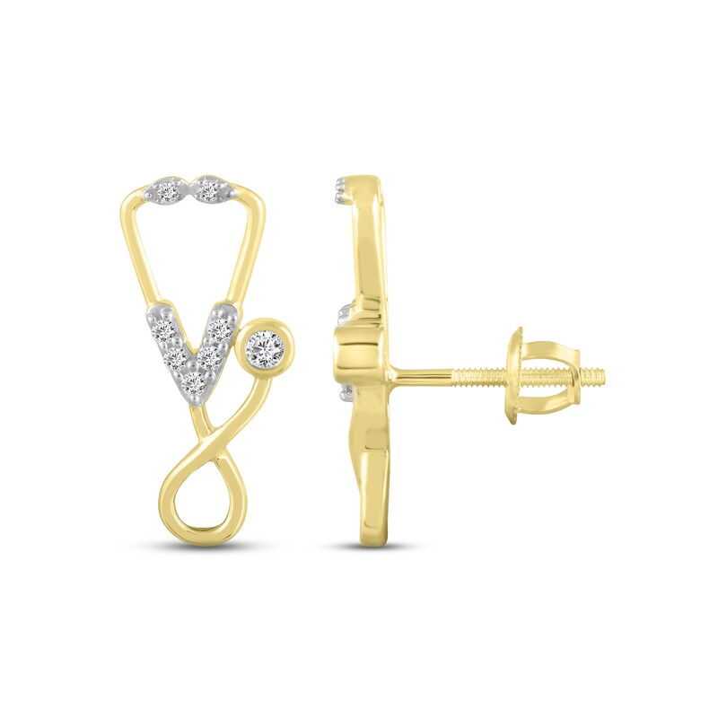 Main Image 2 of Diamond Stethoscope Earrings 1/10 ct tw Round-cut 10K Yellow Gold