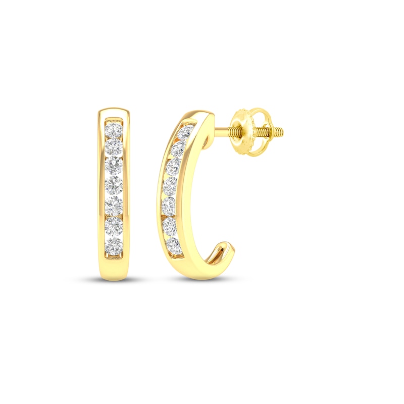 Diamond J Hoop Earrings 1/6 ct tw Round-cut 10K Yellow Gold