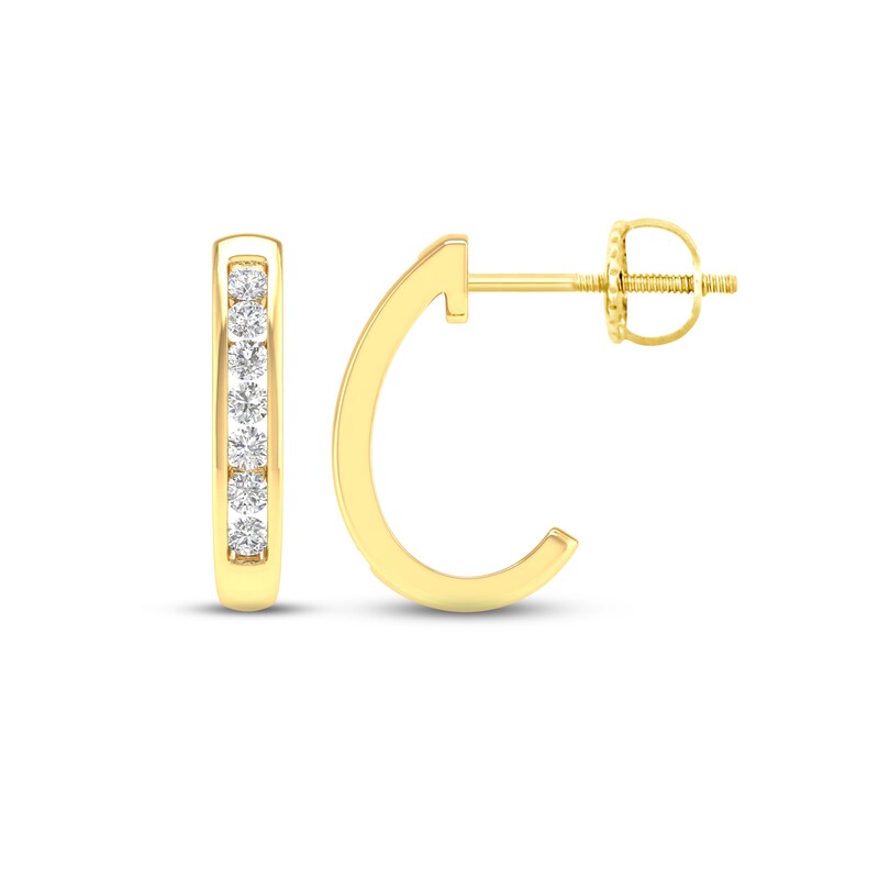 Diamond J Hoop Earrings 1/6 ct tw Round-cut 10K Yellow Gold