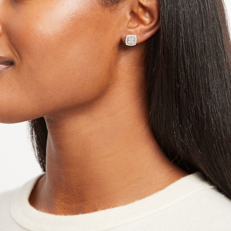 Main Image 3 of KAY Lab-Grown Diamonds Cushion Frame Stud Earrings 3/4 ct tw 14K Yellow Gold